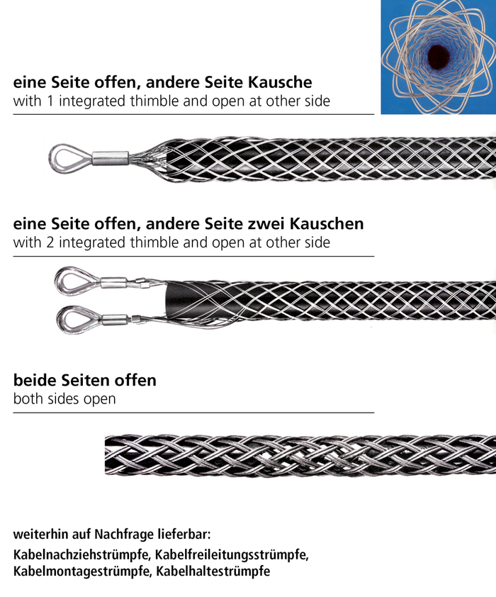 Kabelziehstrumpf aus verzinkter Stahlllitze, 1770 N|mm² Kabelziehstrumpf aus verzinkter Stahlllitze, 1770 N|mm²